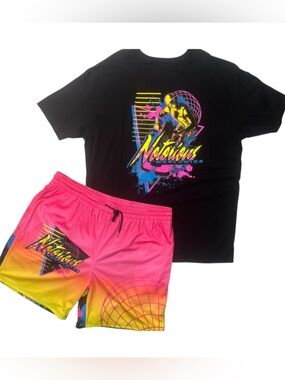 Sz 3xl Retro Neon notorious Graphic Tee & mesh  Shorts Set